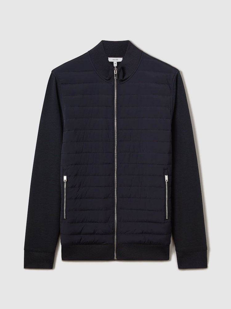 Reiss Navy Flintoff Hybrid Quilt and Knit Zip-Through Jacket - Image 2 of 8