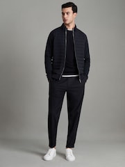 Reiss Navy Flintoff Hybrid Quilt and Knit Zip-Through Jacket - Image 3 of 8