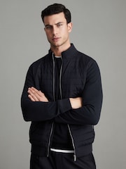 Reiss Navy Flintoff Hybrid Quilt and Knit Zip-Through Jacket - Image 7 of 8