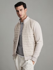 Reiss Stone Flintoff Hybrid Quilt and Knit Zip-Through Jacket - Image 1 of 7