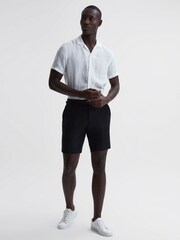 Reiss Black Searcy Linen Side Adjuster Shorts - Image 1 of 6