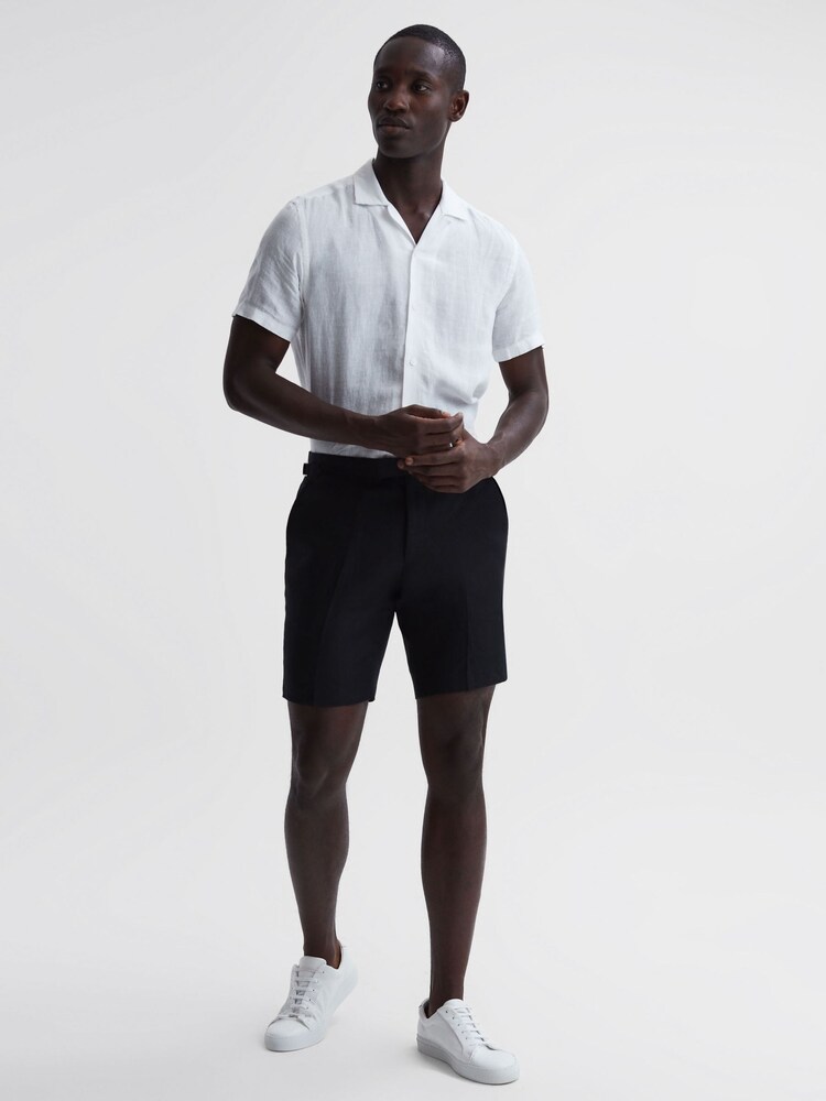 Reiss Black Searcy Linen Side Adjuster Shorts - Image 1 of 6