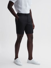 Reiss Black Searcy Linen Side Adjuster Shorts - Image 3 of 6
