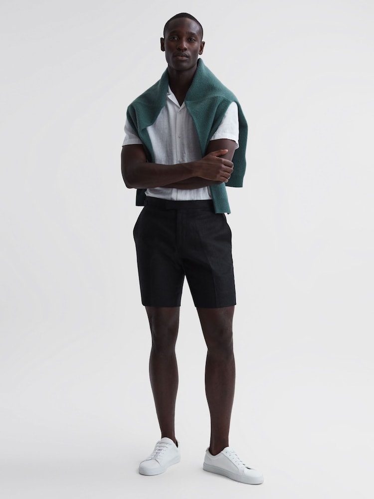 Reiss Black Searcy Linen Side Adjuster Shorts - Image 6 of 6