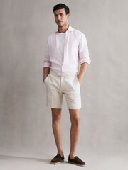 Reiss Oatmeal Searcy Linen Side Adjuster Shorts - Image 1 of 6
