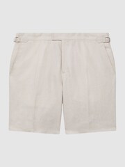 Reiss Oatmeal Searcy Linen Side Adjuster Shorts - Image 2 of 6