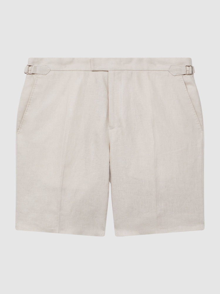 Reiss Oatmeal Searcy Linen Side Adjuster Shorts - Image 2 of 6