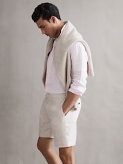 Reiss Oatmeal Searcy Linen Side Adjuster Shorts - Image 3 of 6