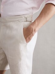 Reiss Oatmeal Searcy Linen Side Adjuster Shorts - Image 4 of 6