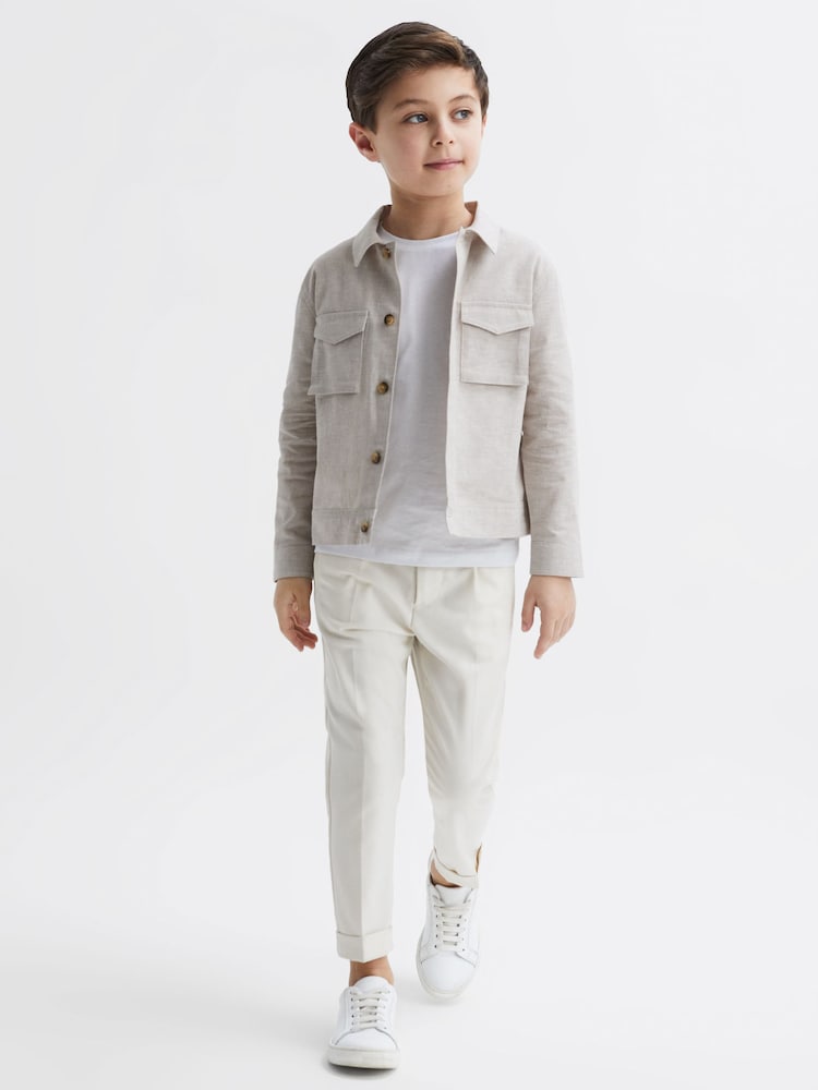 Reiss Ecru Miles Cotton-Linen Long Sleeved Shirt - Image 1 of 7