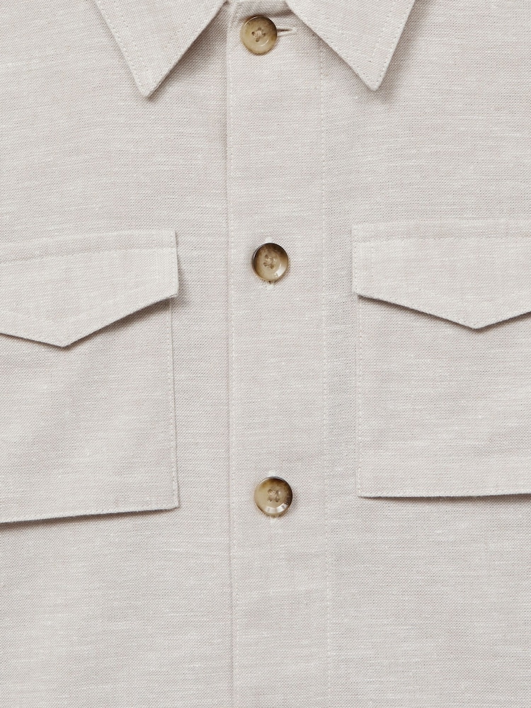 Reiss Ecru Miles Cotton-Linen Long Sleeved Shirt - Image 7 of 7