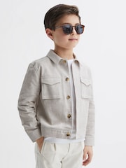 Reiss Ecru Miles Junior Cotton-Linen Long Sleeved Shirt - Image 1 of 7