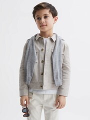Reiss Ecru Miles Junior Cotton-Linen Long Sleeved Shirt - Image 6 of 7