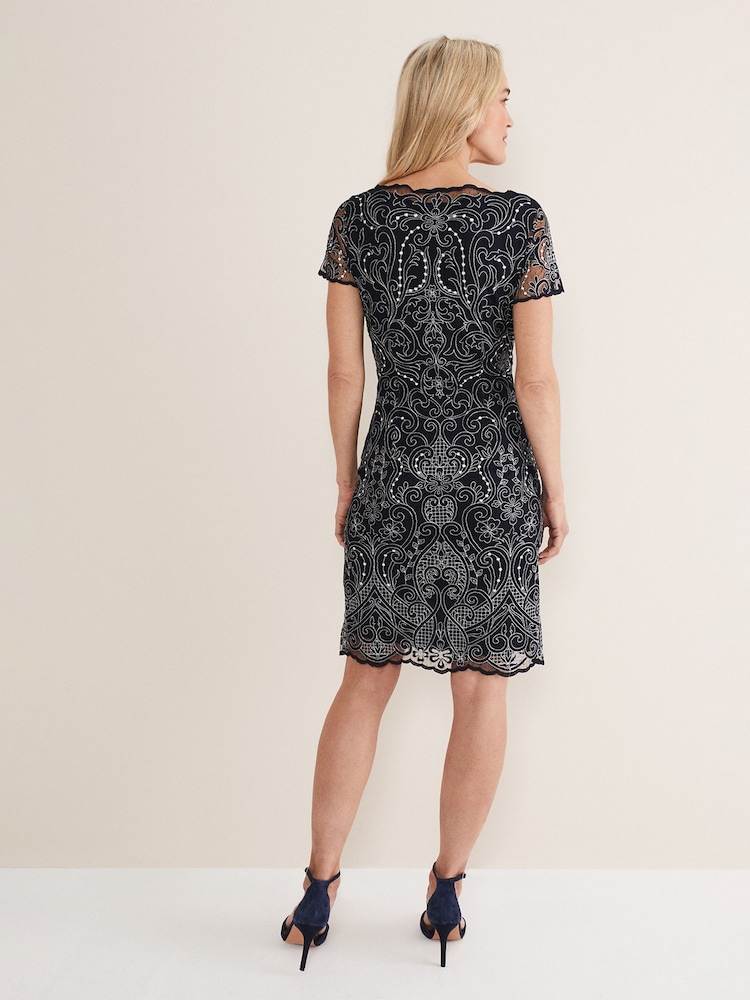 Phase Eight Black/White Embroidered Esme Dress - Image 1 of 5