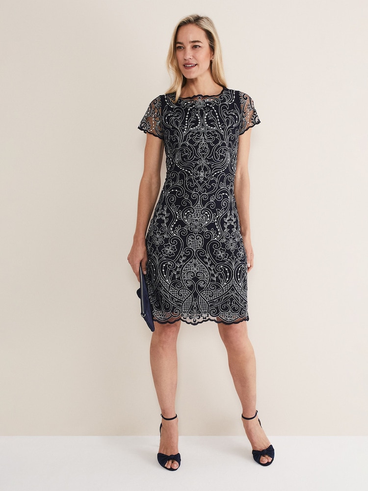 Phase Eight Black/White Embroidered Esme Dress - Image 2 of 5