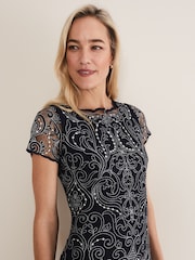 Phase Eight Black/White Embroidered Esme Dress - Image 3 of 5