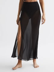 Reiss Black Casey Sheer High Rise Midi Skirt - Image 7 of 10