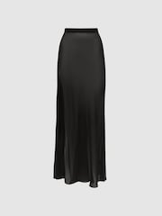 Reiss Black Casey Sheer High Rise Midi Skirt - Image 2 of 6