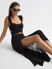 Reiss Black Casey Sheer High Rise Midi Skirt - Image 3 of 6
