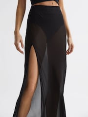 Reiss Black Casey Sheer High Rise Midi Skirt - Image 6 of 6