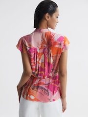 Reiss Pink Corey Tropical Print Wrap Blouse - Image 5 of 7