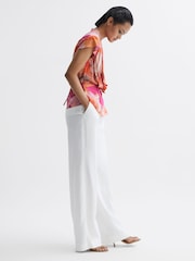 Reiss Pink Corey Tropical Print Wrap Blouse - Image 7 of 7