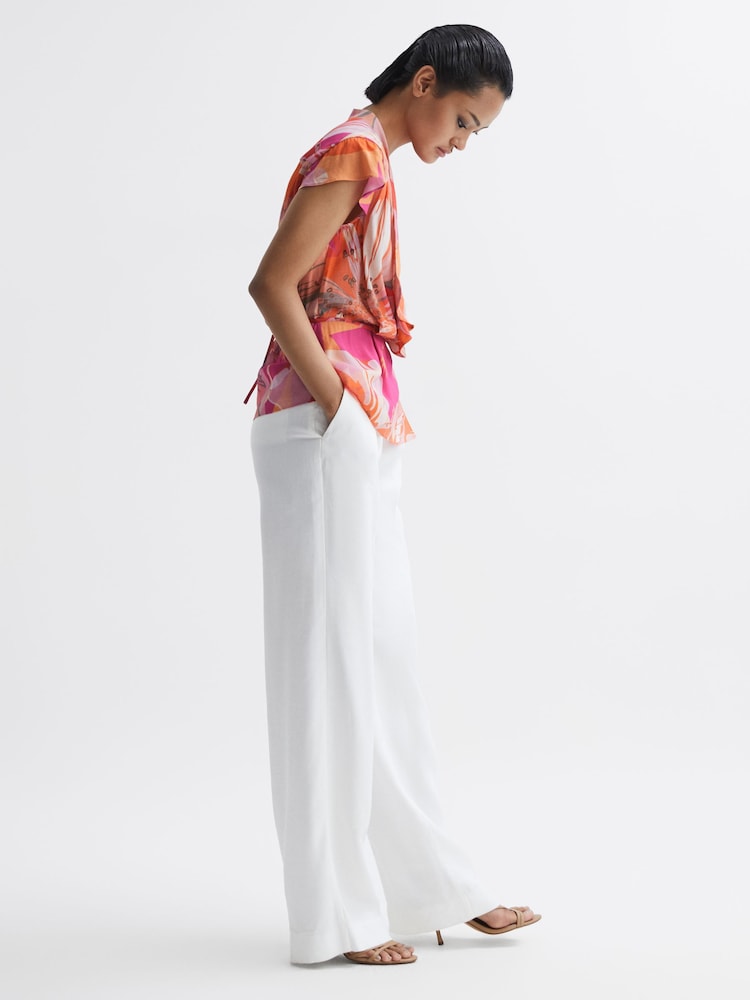 Reiss Pink Corey Tropical Print Wrap Blouse - Image 7 of 7