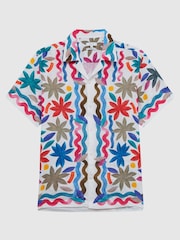 Reiss Multi Delphi Linen Floral Cuban Collar Shirt - Image 2 of 4