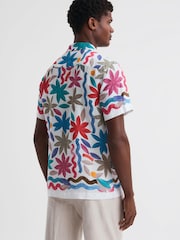 Reiss Multi Delphi Linen Floral Cuban Collar Shirt - Image 4 of 4
