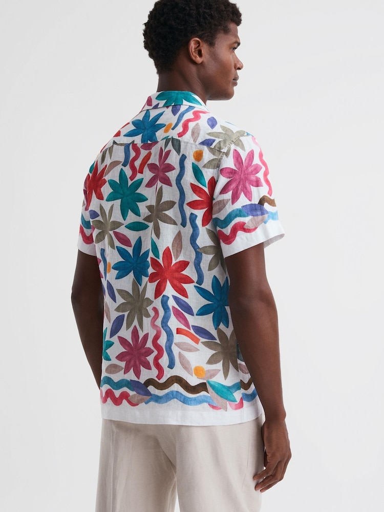 Reiss Multi Delphi Linen Floral Cuban Collar Shirt - Image 4 of 4