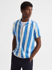 Reiss Blue/White Virginia Slim Fit Cuban Collar Striped Shirt - Image 1 of 5