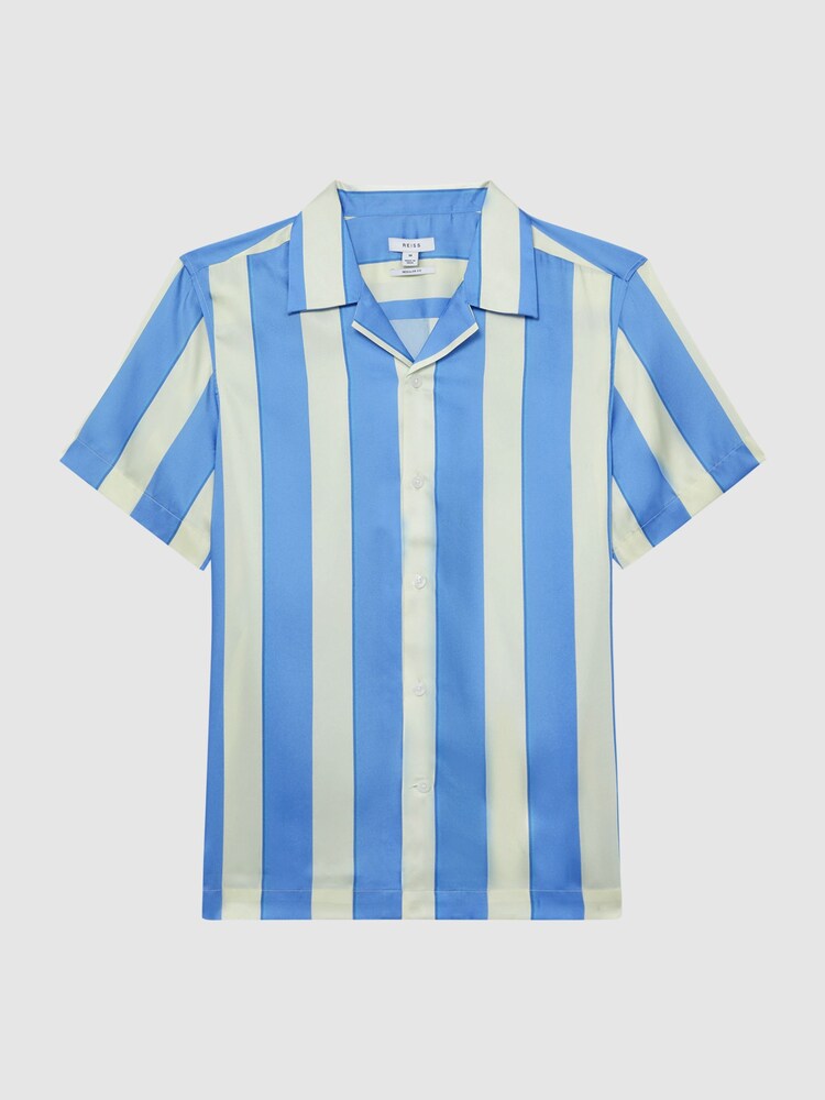Reiss Blue/White Virginia Slim Fit Cuban Collar Striped Shirt - Image 2 of 5