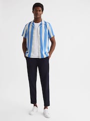 Reiss Blue/White Virginia Slim Fit Cuban Collar Striped Shirt - Image 3 of 5