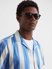 Reiss Blue/White Virginia Slim Fit Cuban Collar Striped Shirt - Image 4 of 5