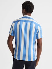 Reiss Blue/White Virginia Slim Fit Cuban Collar Striped Shirt - Image 5 of 5