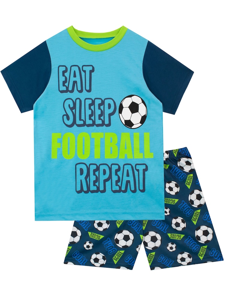 Character Blue Football Pyjamas Eat  Sleep Football  Shorts - Image 1 of 3