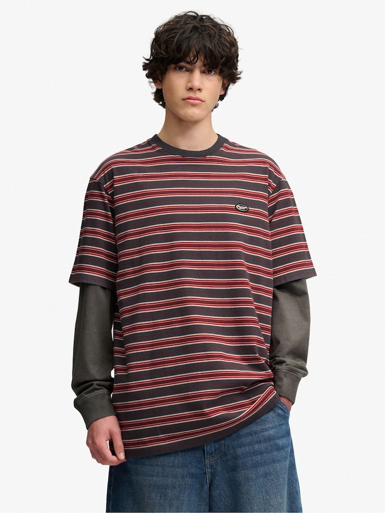 SUPERDRY Red Oversized Stripe T-Shirt - Image 1 of 8