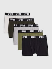 River Island Green Branded Waistband Boxers 5 Pack - Image 1 of 4