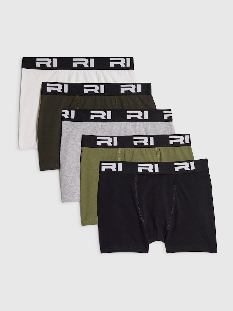 River Island Green Branded Waistband Boxers 5 Pack - Image 1 of 4 River Island Green Branded Waistband Boxers 5 Pack - Image 1 of 4