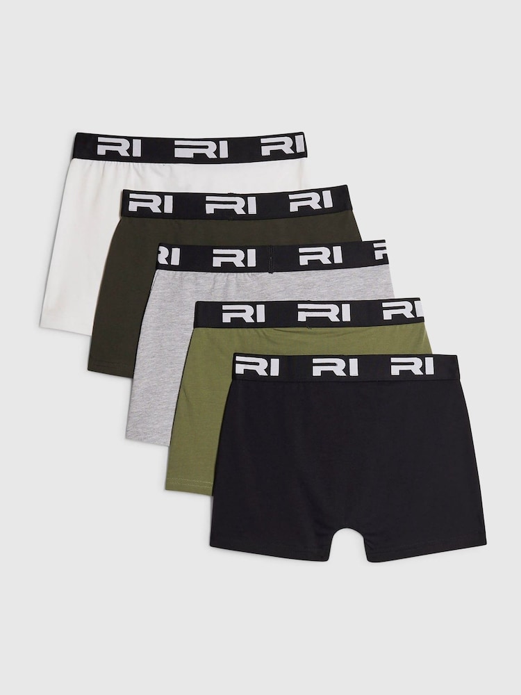 River Island Green Branded Waistband Boxers 5 Pack - Image 2 of 4 River Island Green Branded Waistband Boxers 5 Pack - Image 2 of 4