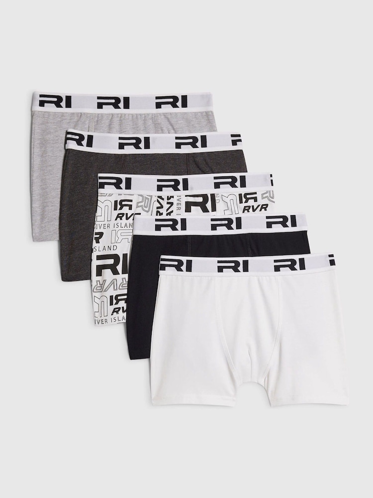 River Island Black River Branded Waistband Boxers 5 Pack - Image 1 of 4 River Island Black River Branded Waistband Boxers 5 Pack - Image 1 of 4