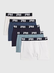 River Island Blue Branded Waistband Boxers 5 Pack - Image 1 of 4
