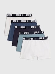 River Island Blue Branded Waistband Boxers 5 Pack - Image 2 of 4
