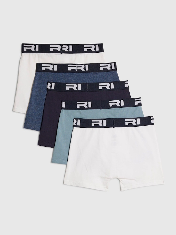 River Island Blue Branded Waistband Boxers 5 Pack - Image 2 of 4 River Island Blue Branded Waistband Boxers 5 Pack - Image 2 of 4