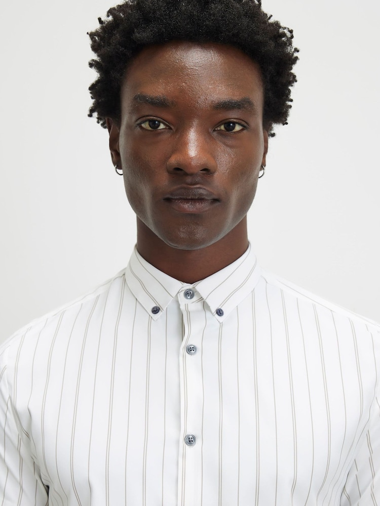 River Island White Muscle Fit Stripe Shirt - Image 4 of 4 River Island White Muscle Fit Stripe Shirt - Image 4 of 4