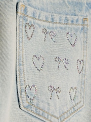River Island Blue Heart & Bow Hotfix Denim Shorts - Image 3 of 4