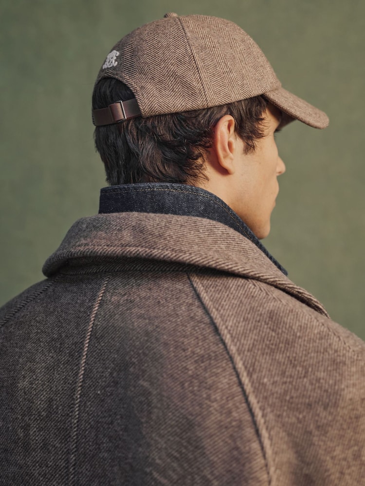 Reiss Brown Prim Monogram Wool-Blend Herringbone Baseball Cap - Image 1 of 6 Reiss Brown Prim Monogram Wool-Blend Herringbone Baseball Cap - Image 1 of 6