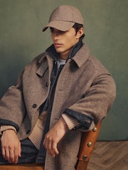 Reiss Brown Prim Monogram Wool-Blend Herringbone Baseball Cap - Image 4 of 6
