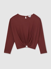Reiss Rust Orange Margo Jersey Hardware-Detail Cropped Top - Image 2 of 9