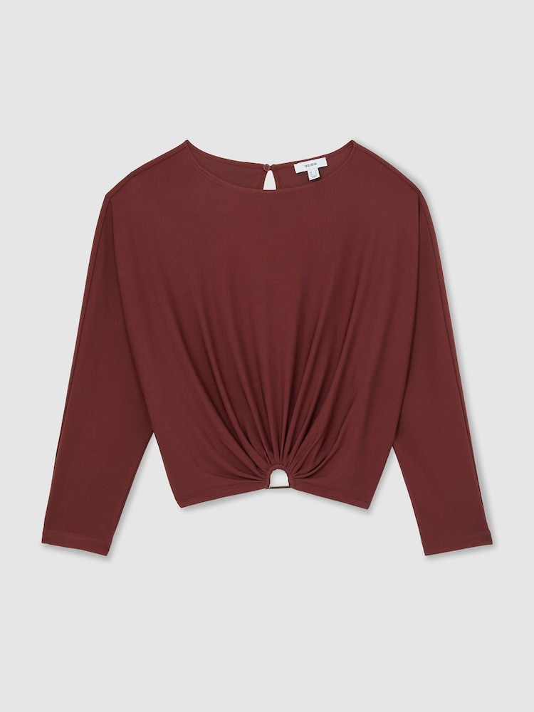 Reiss Rust Orange Margo Jersey Hardware-Detail Cropped Top - Image 2 of 9